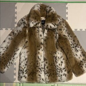 Faux Fur Spotted Coat in Brown & Cream